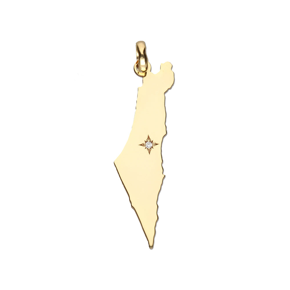 Israel Map 9ct Gold Pendant with a Lab Grown Diamond