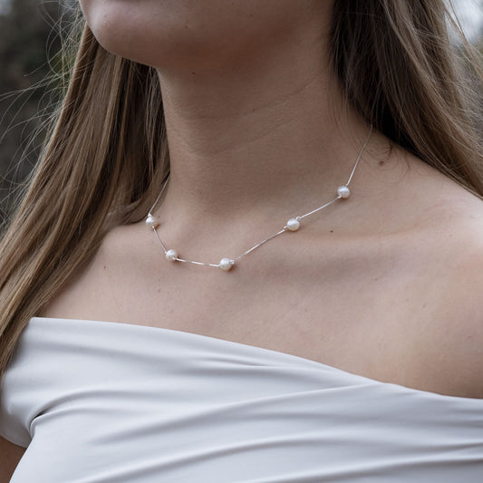 Silver Five Pearl Necklace