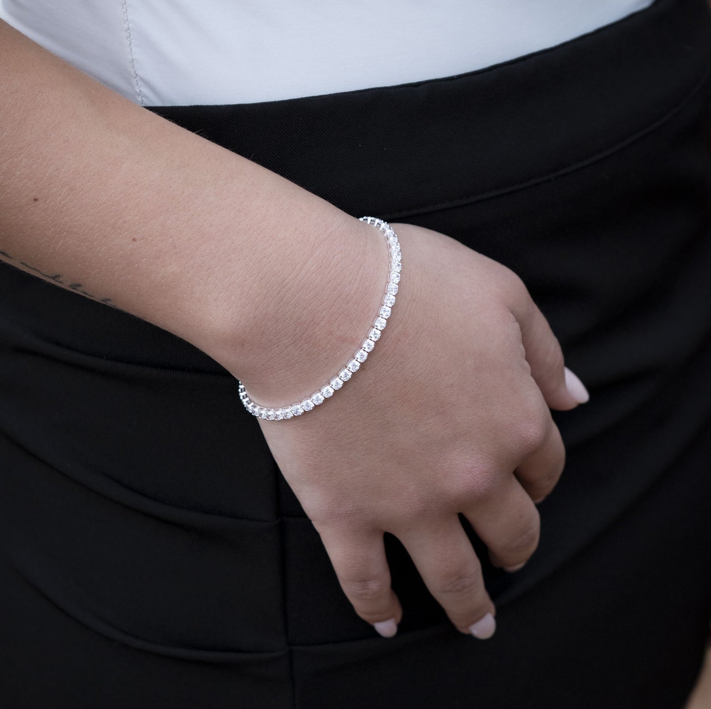 Silver 3.4mm Tennis Bracelet - White