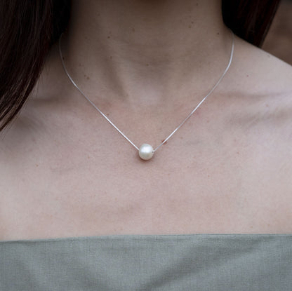 Silver Floating Pearl Necklace