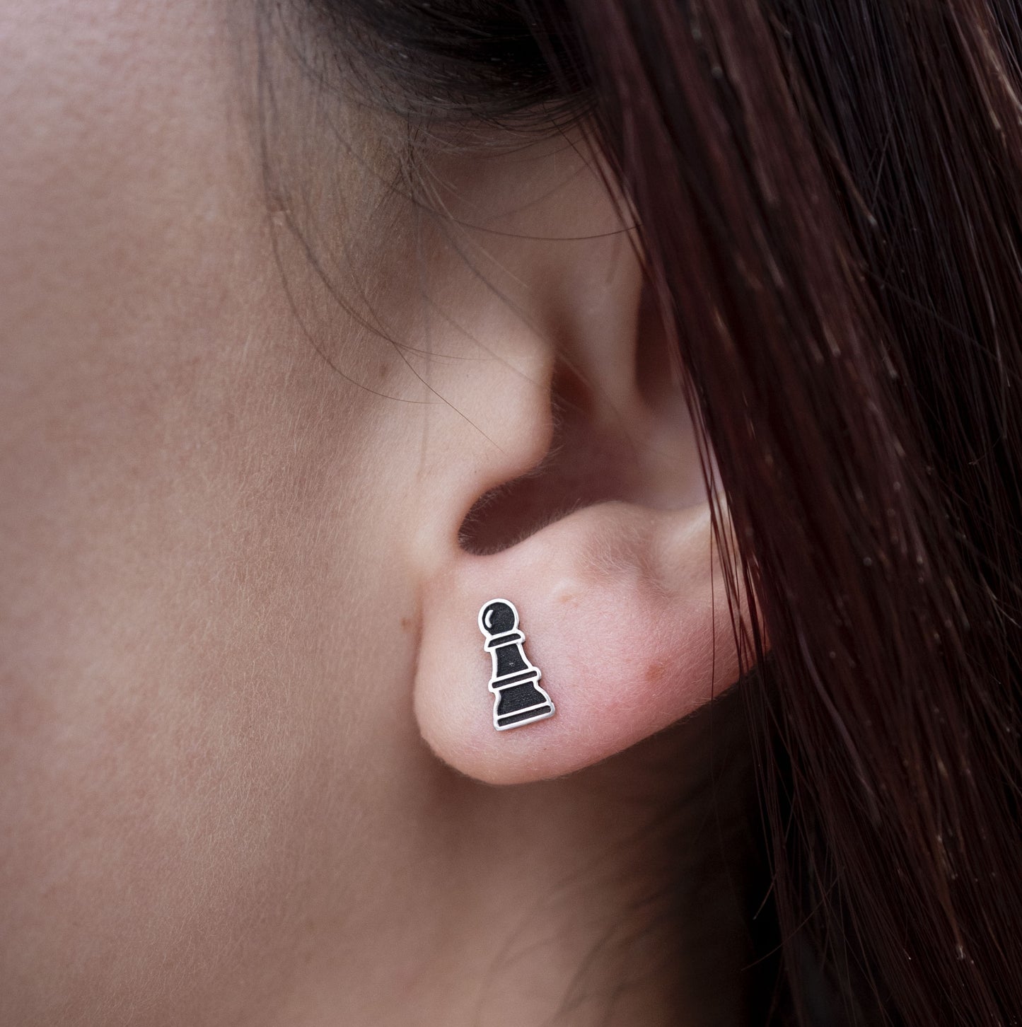 Silver Pawn Stud Earrings