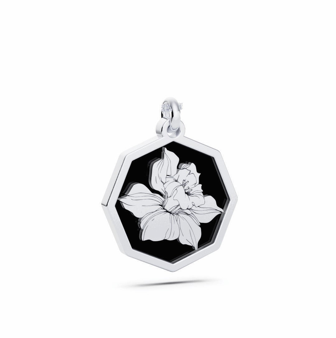 December (Narcissus) Birth Flower Octagon Pendant - 925 Silver