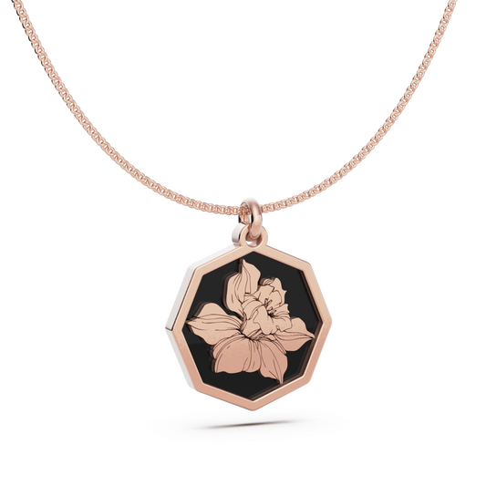 December (Narcissus) Birth Flower Octagon Pendant - 9ct Rose Gold