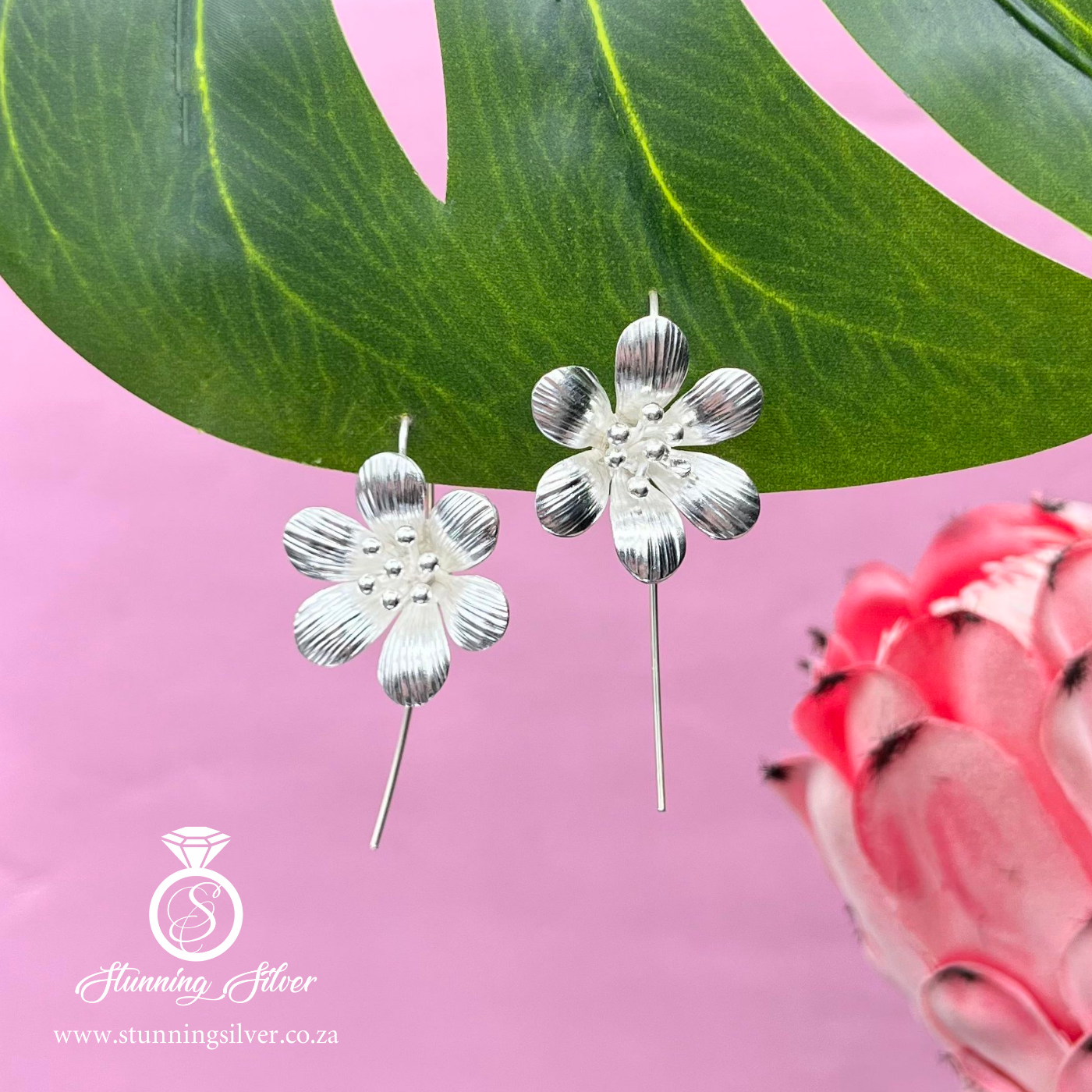 Six Petal Large Flower Hanging Earrings