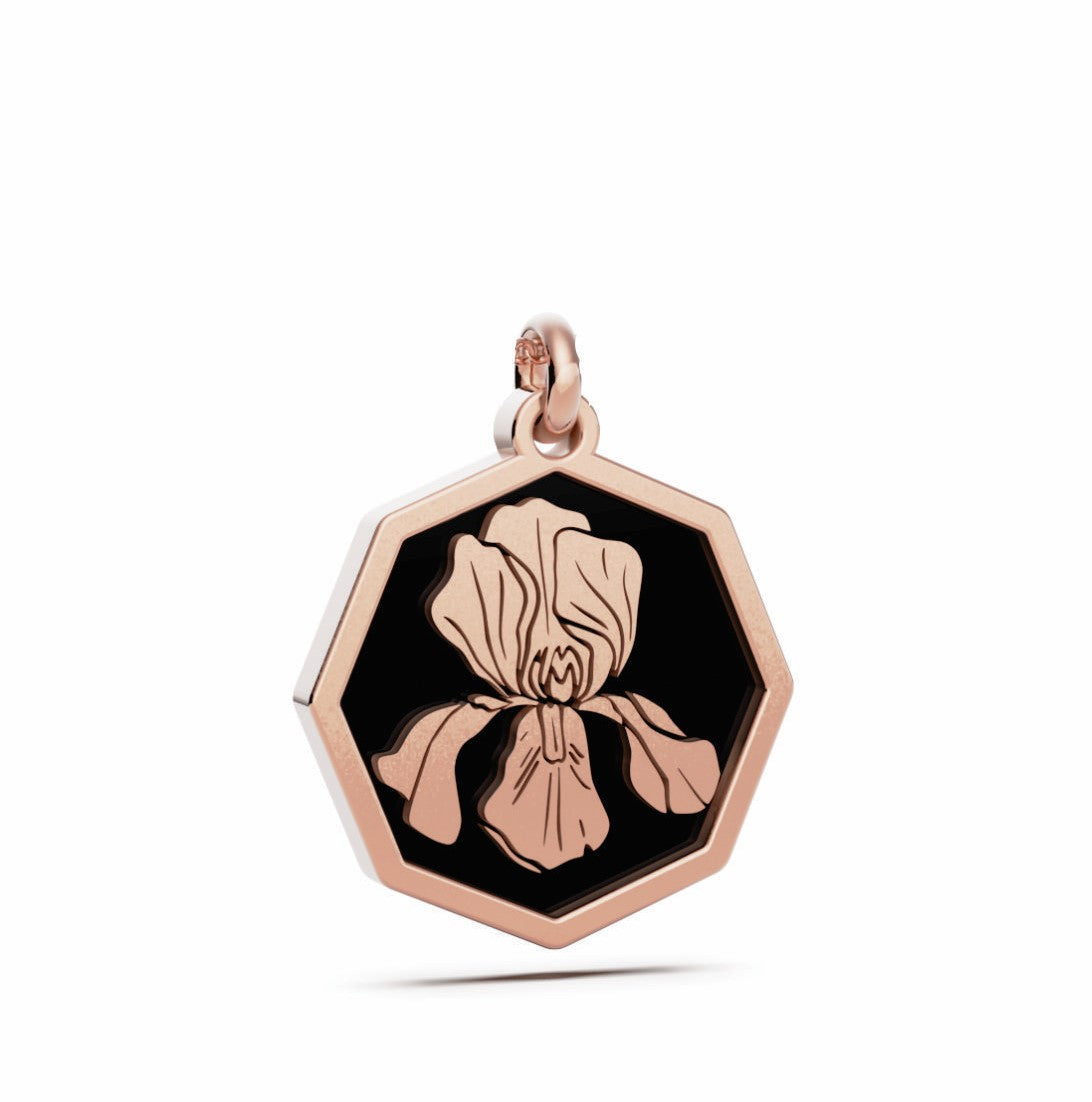 February (Iris) Birth Flower Octagon Pendant - 9ct Rose Gold