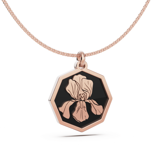 February (Iris) Birth Flower Octagon Pendant - 9ct Rose Gold