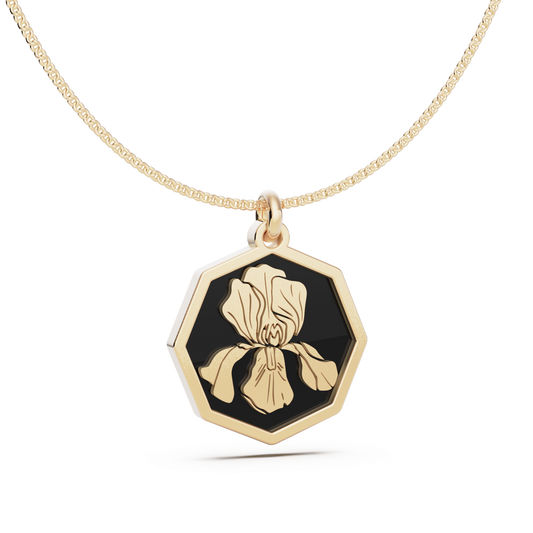 February (Iris) Birth Flower Octagon Pendant - 9ct Yellow Gold