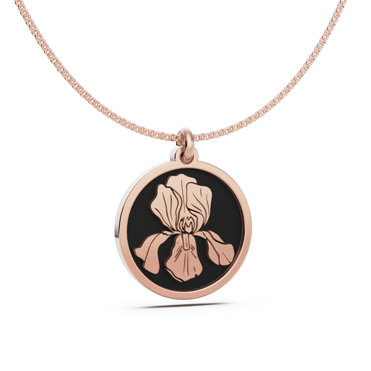 February (Iris) Birth Flower Round Pendant - 9ct Rose Gold