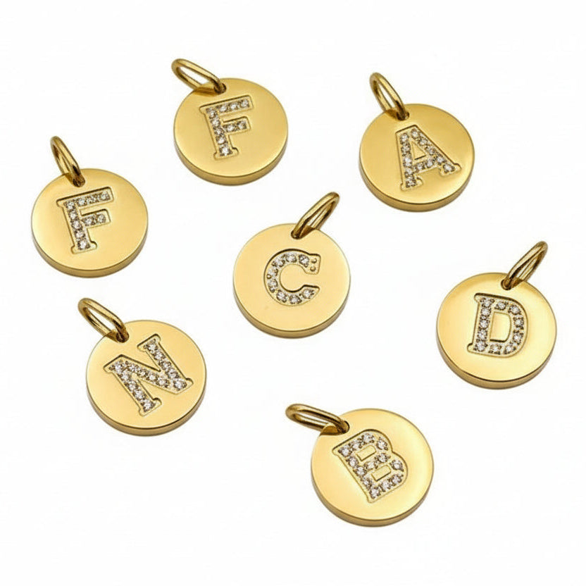 Round Initial with Cubic Zirconia Charm