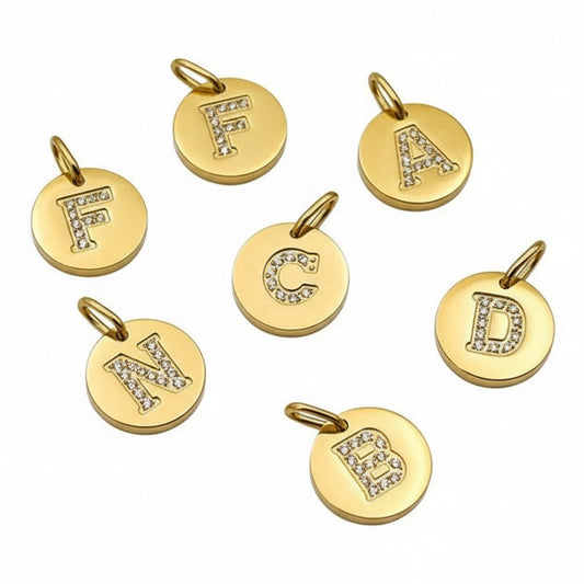 Round Initial with Cubic Zirconia Charm