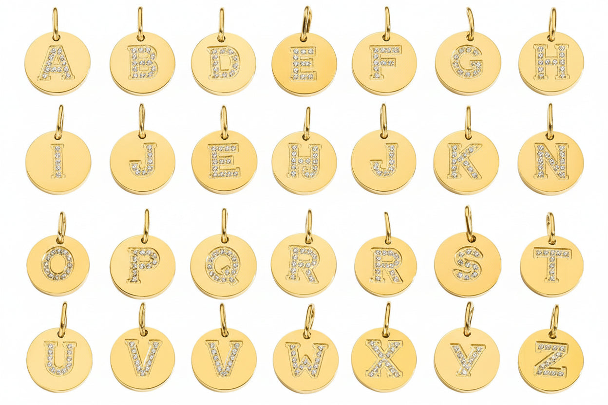 Round Initial with Cubic Zirconia Charm