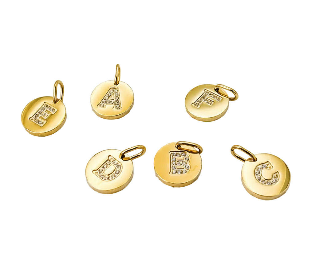 Round Initial with Cubic Zirconia Charm