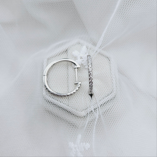 Thin White Cubic Hoop Earrings