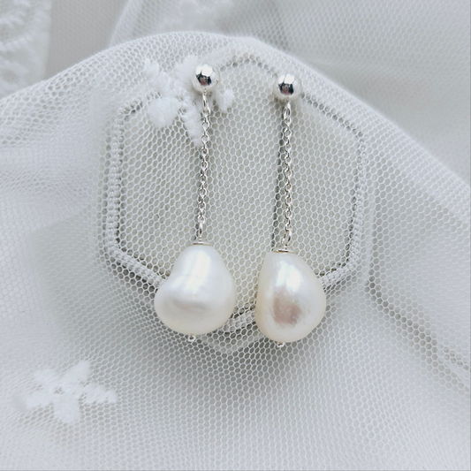 Pearl and Bead Hanging Stud Earrings