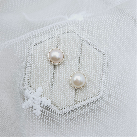 Silver Framed Pearl Stud Earrings