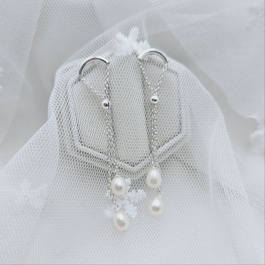 Double Pearl Hanging Earrings