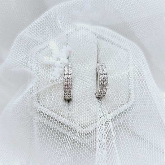 Thin Double Row Cubic Huggies Earrings - 13mm