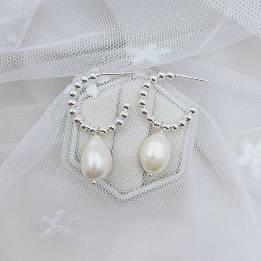 Beaded White Pearl Hanging Earrings