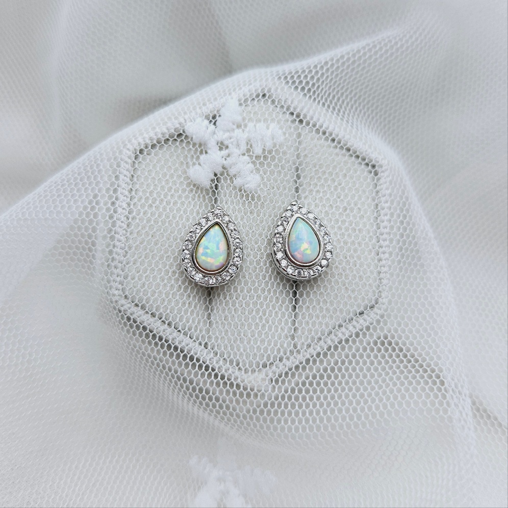 Teardrop and Cubic Opal Stud Earrings