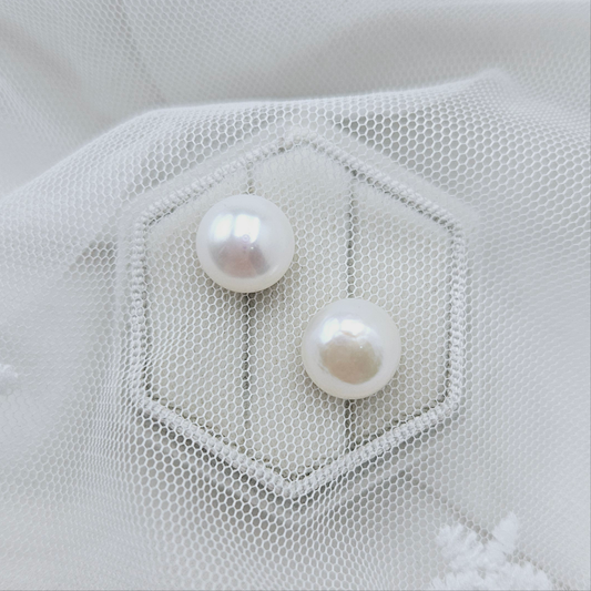 White Pearl Stud Earrings - 10mm