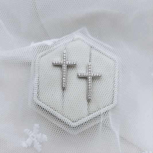 White Cubic Cross Stud Earrings