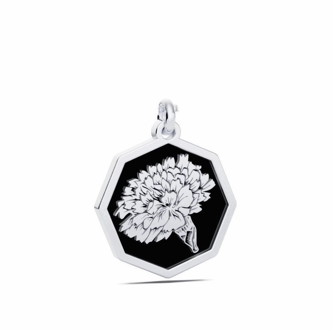 January (Carnation) Birth Flower Octagon Pendant - 925 Silver