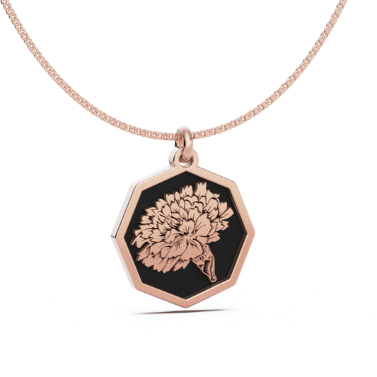 January (Carnation) Birth Flower Octagon Pendant - 9ct Rose Gold