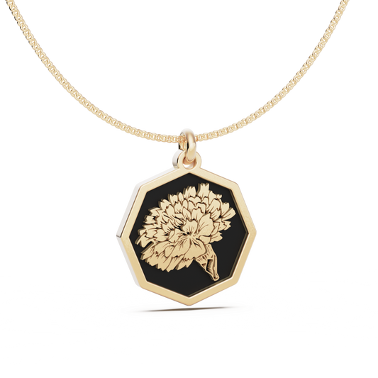 January (Carnation) Birth Flower Octagon Pendant - 9ct Yellow Gold