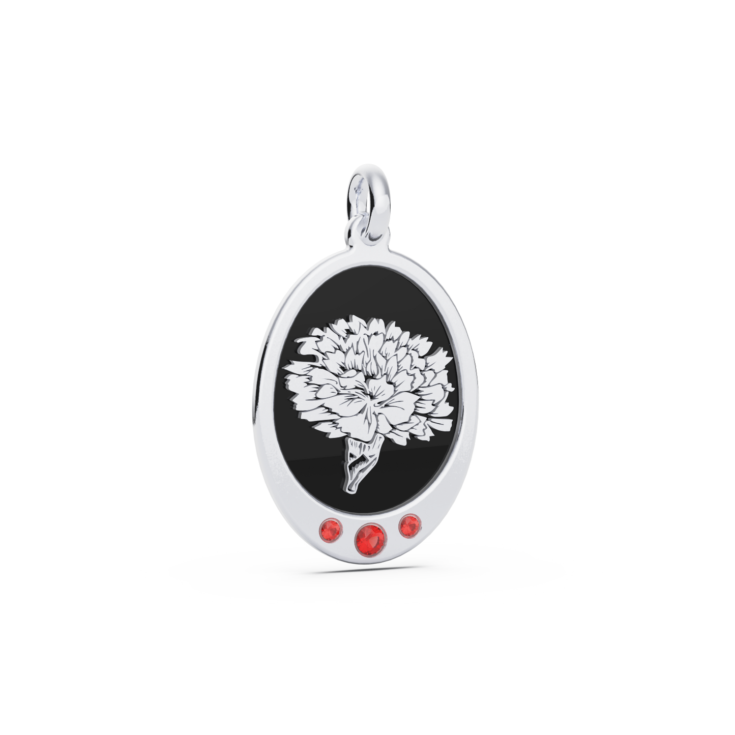 January (Carnation and Garnet) Oval Birth Flower Pendant - 925 Silver