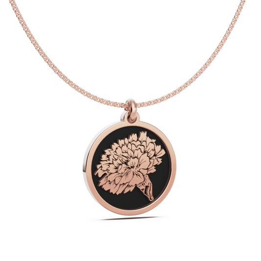 January (Carnation) Birth Flower Round Pendant - 9ct Rose Gold