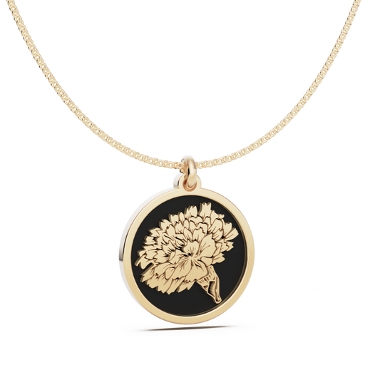 January (Carnation) Birth Flower Round Pendant - 9ct Yellow Gold