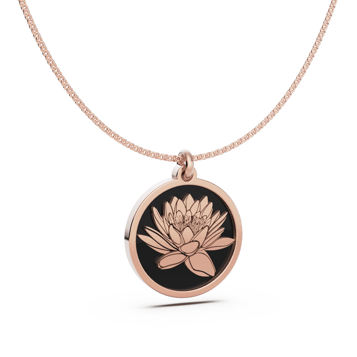 July (Water Lily) Birth Flower Round Pendant - 9ct Rose Gold