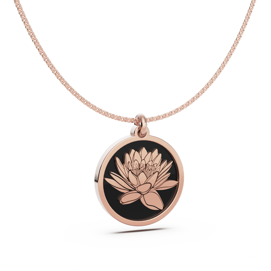 July (Water Lily) Birth Flower Round Pendant - 9ct Rose Gold