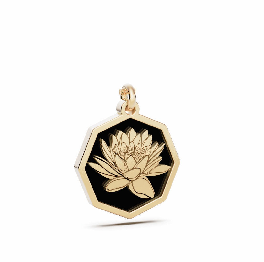 July (Water Lily) Birth Flower Octagon Pendant - 9ct Yellow Gold