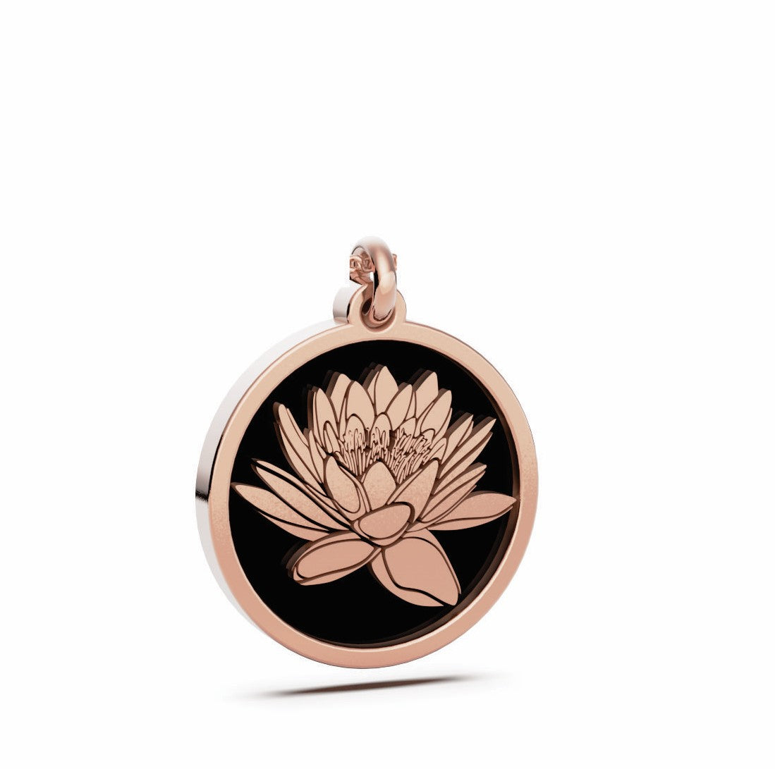 July (Water Lily) Birth Flower Round Pendant - 9ct Rose Gold