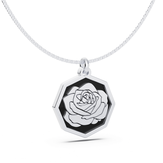 June (Rose) Birth Flower Octagon Pendant - 925 Silver