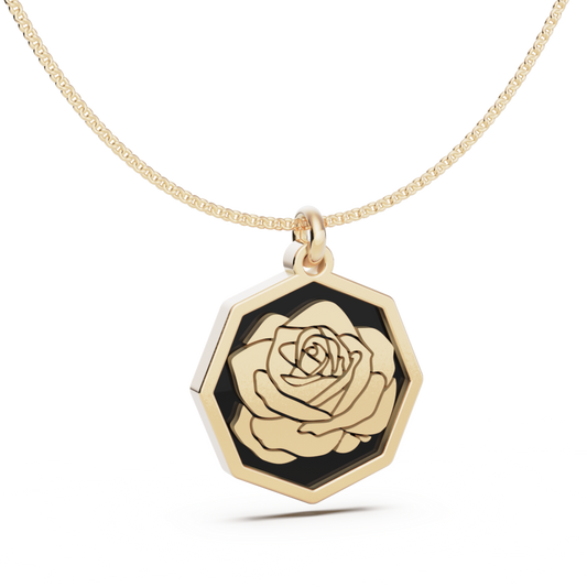 June (Rose) Birth Flower Octagon Pendant - 9ct Yellow Gold