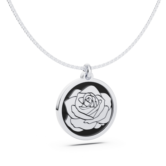 June (Rose) Birth Flower Round Pendant - 925 Silver