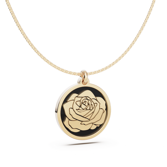 June (Rose) Birth Flower Round Pendant - 9ct Yellow Gold