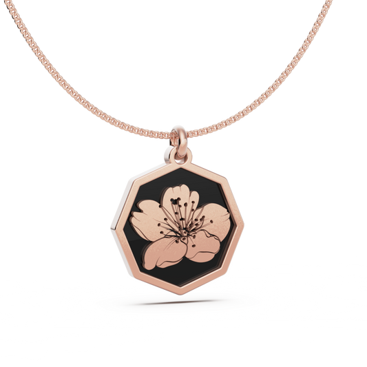 March (Cherry Blossom) Birth Flower Octagon Pendant - 9ct Rose Gold