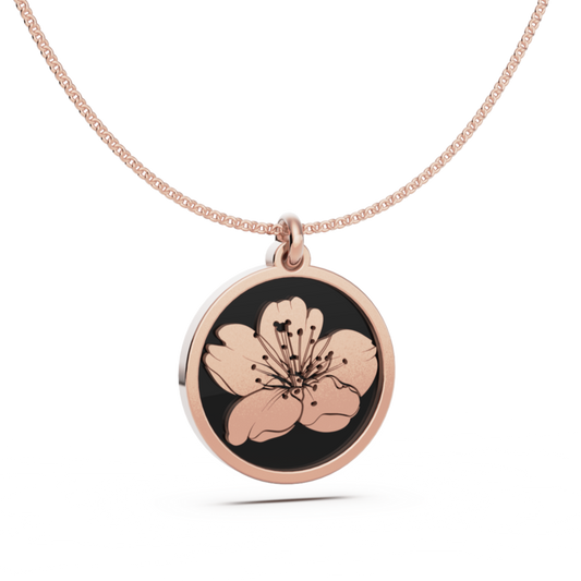 March (Cherry Blossom) Birth Flower Round Pendant - 9ct Rose Gold