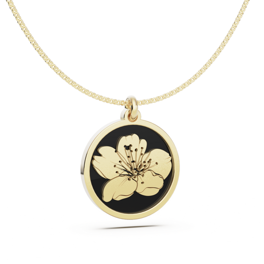 March (Cherry Blossom) Birth Flower Round Pendant - 9ct Yellow Gold