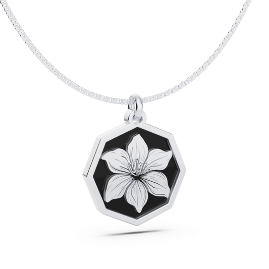 May (Amaryllis Lily) Birth Flower Octagon Pendant - 925 Silver