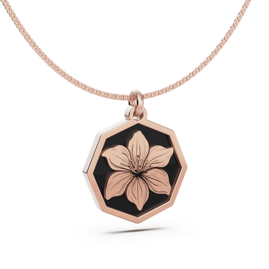 May (Amaryllis Lily) Birth Flower Octagon Pendant - 9ct Rose Gold