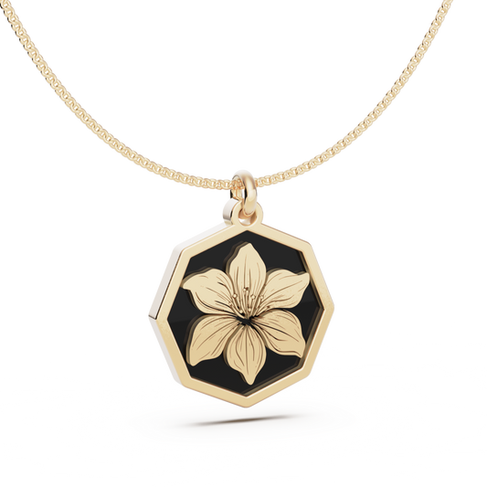 May (Amaryllis Lily) Birth Flower Octagon Pendant - 9ct Yellow Gold