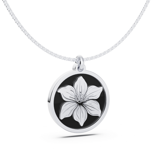 May (Amaryllis Lily) Birth Flower Round Pendant - 925 Silver