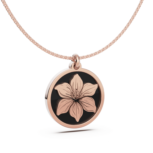 May (Amaryllis Lily) Birth Flower Round Pendant - 9ct Rose Gold