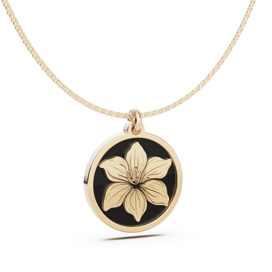 May (Amaryllis Lily) Birth Flower Round Pendant - 9ct Yellow Gold