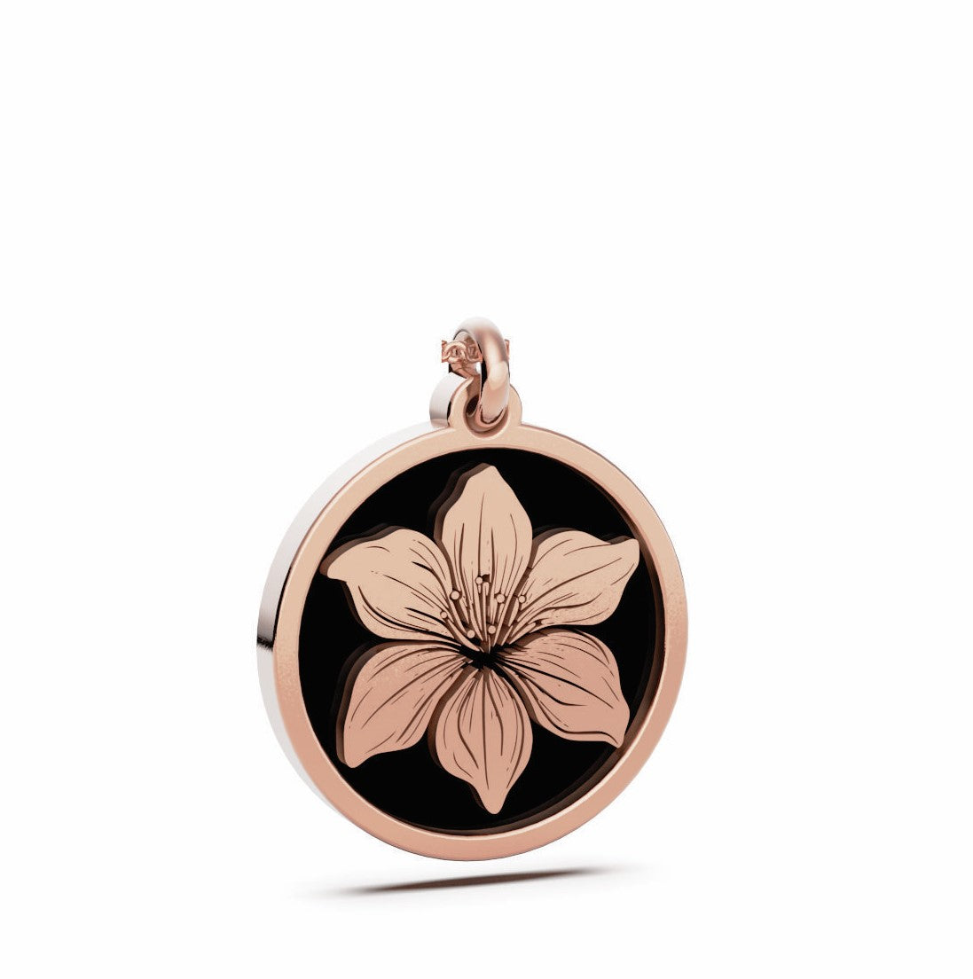 May (Amaryllis Lily) Birth Flower Round Pendant - 9ct Rose Gold