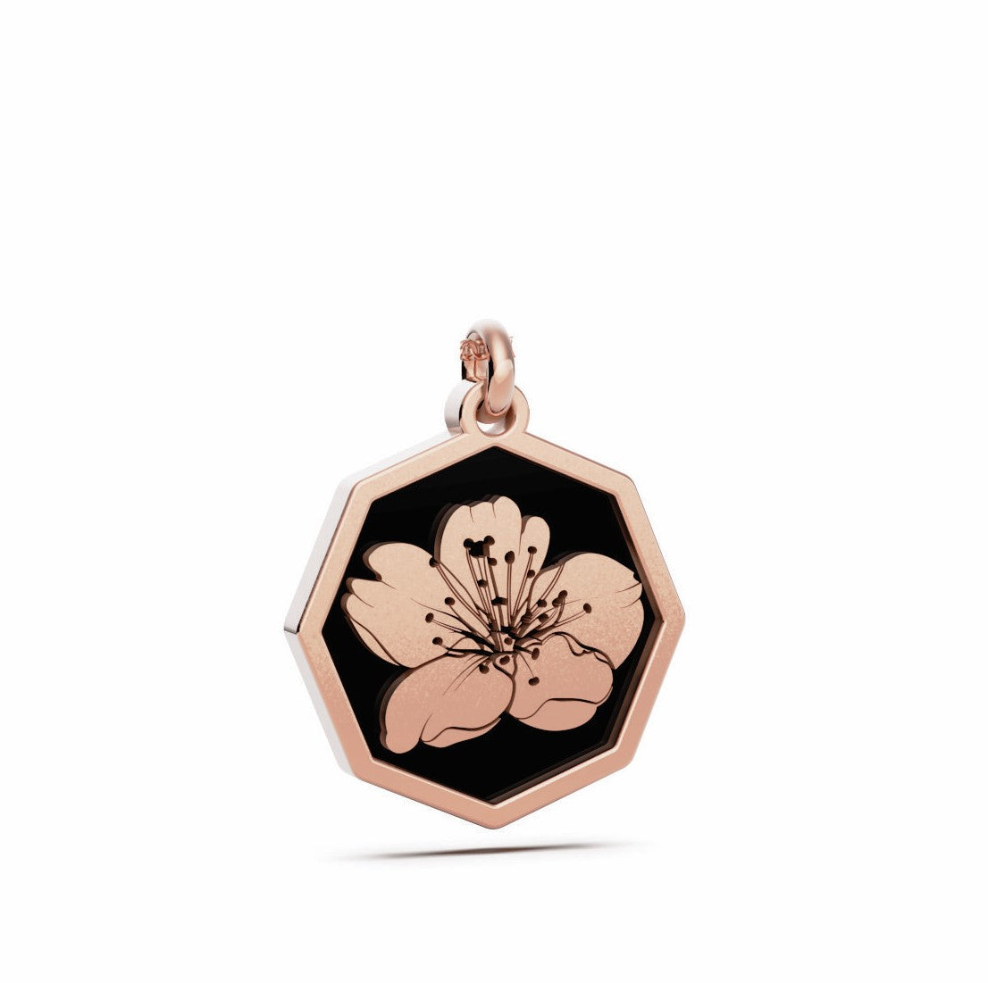 March (Cherry Blossom) Birth Flower Octagon Pendant - 9ct Rose Gold